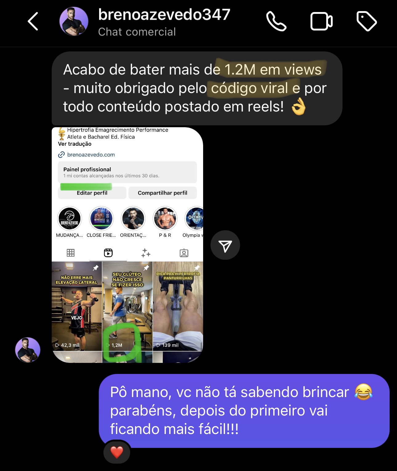 Depoimento — Breno Azevedo, personal trainer, 1.2 milhão de views